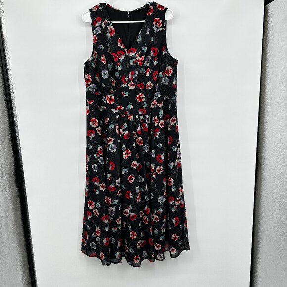 Eshakti Black Retro Fit and Flare Dress Women's size 1X 18 Sleeveless V-Neck - Picture 1 of 6